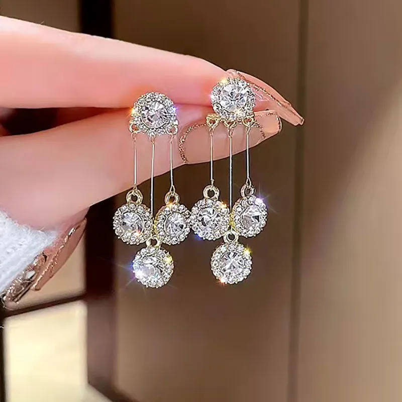 Japanese Korean Temperament Personality Circle Tassel Earrings Female One Two Wear Micro-set Long Ear Jewelry Trendy Drop Earrings - Grocery