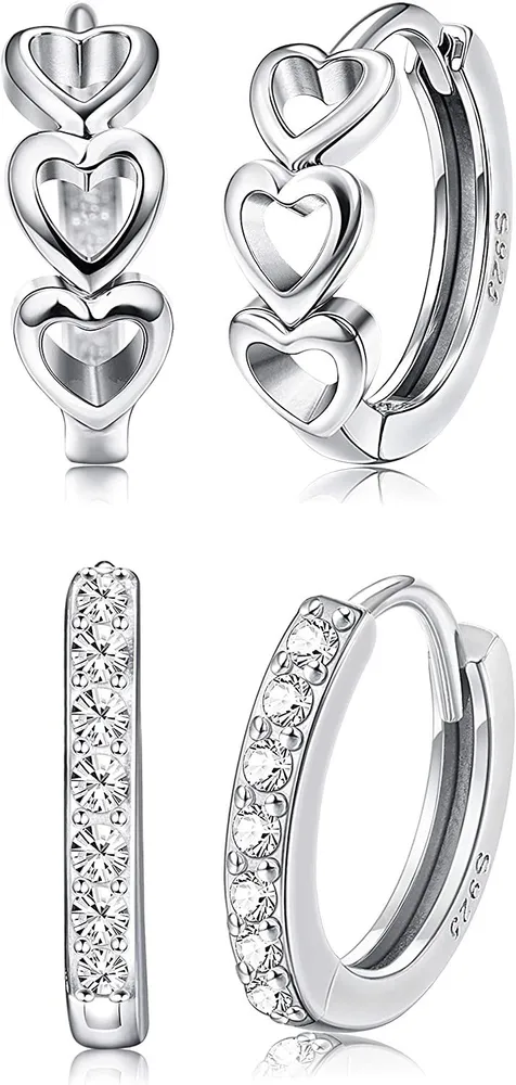 2Pairs Sterling Small Hoop Earring Cubic Zirconia Cartilage Pierced Cute Huggie Tiny Hoops Earring - Grocery