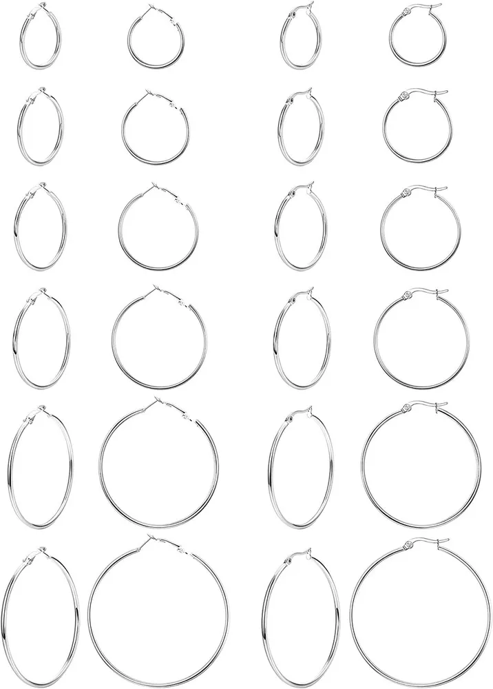 316L Stainless Hoop Earrings Set for Women 14k Hoop Earrings Big Large Hoop Earrings Set 12 Pairs / - Grocery