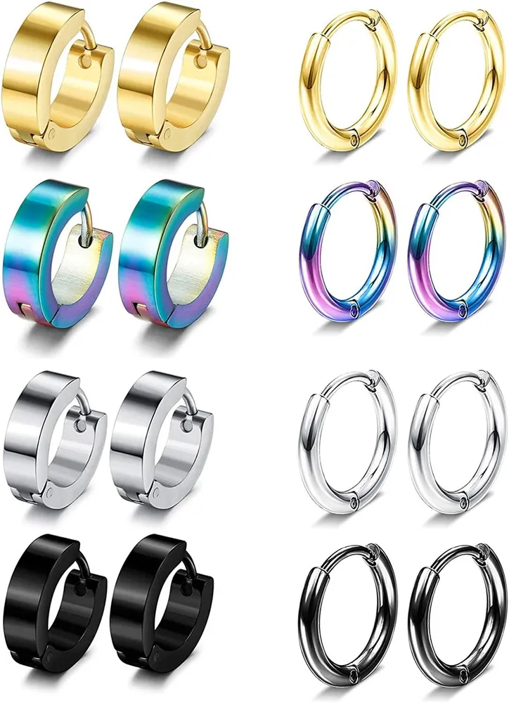8 Pairs Stainless Unique Small Hoop Earrings Hypoallergenic Sleeper Cartilage Ear Piercings Thin Huggie Hoop Earrings For Men Women - Grocery