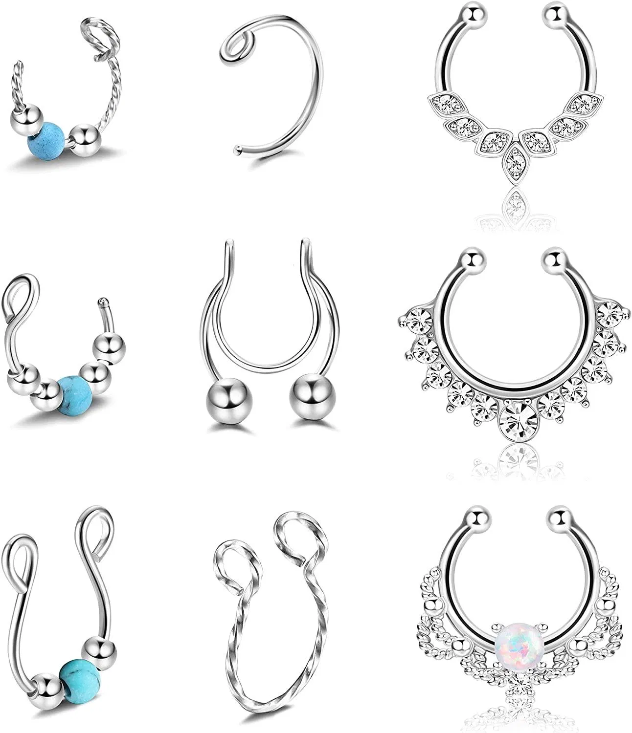 Fake Septum Fake Nose Rings Hoop Stainless Faux Nose Septum Ring Non Piercing Clip On Nose Hoop Rings Body Piercing Jewelry - Grocery