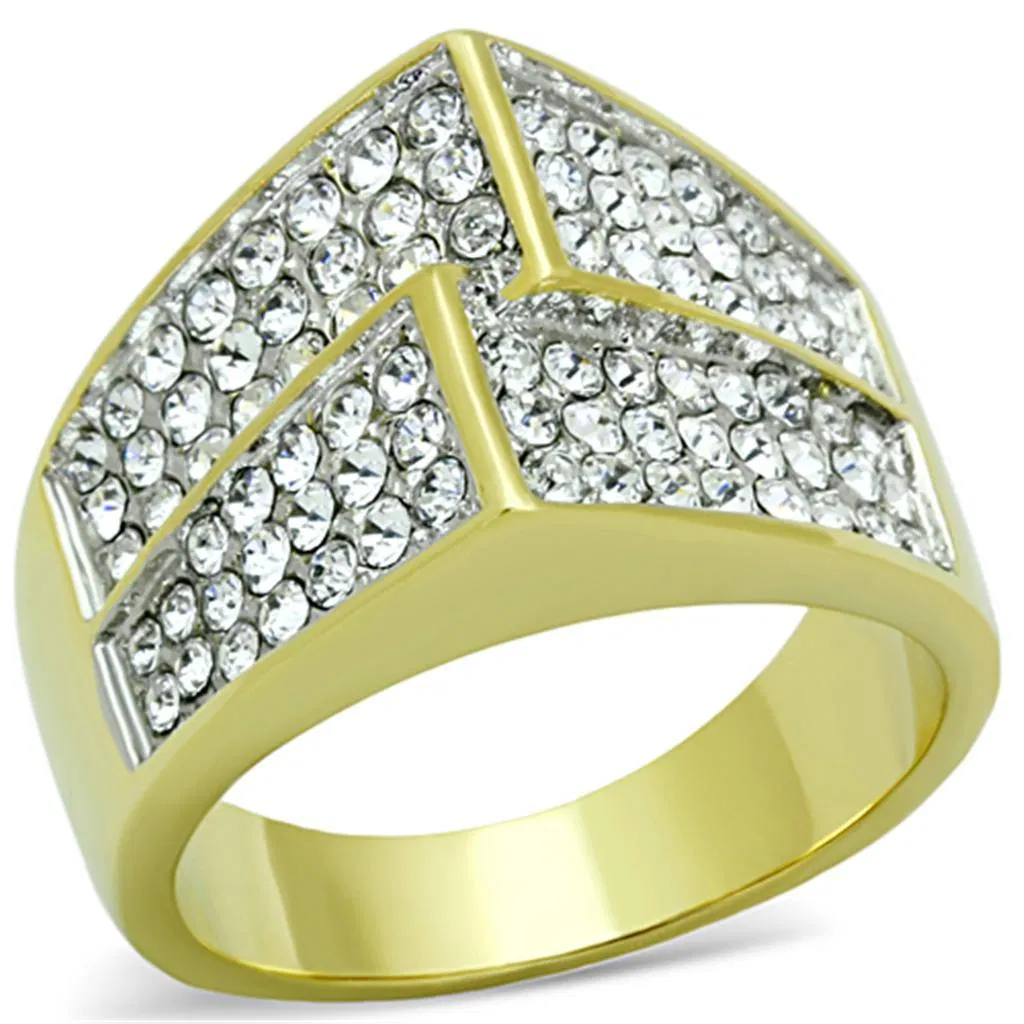 TK1550 - Two-Tone IP Gold (Ion Plating) Stainless Steel Ring with Top Grade Crystal in Clear - Grocery