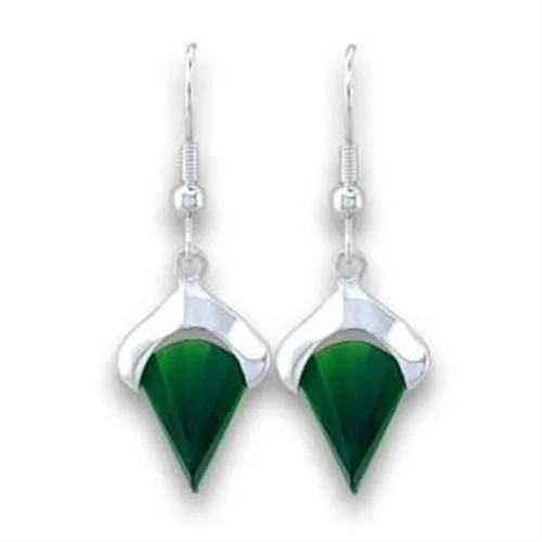LOA567 - Silver 925 Sterling Silver Earrings with Synthetic Synthetic Glass in Emerald - Grocery