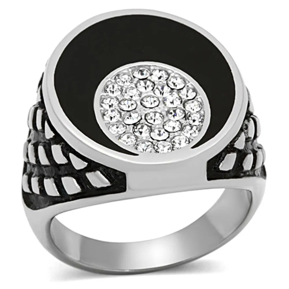 TK1200 - High polished (no plating) Stainless Steel Ring with Top Grade Crystal in Clear - Grocery