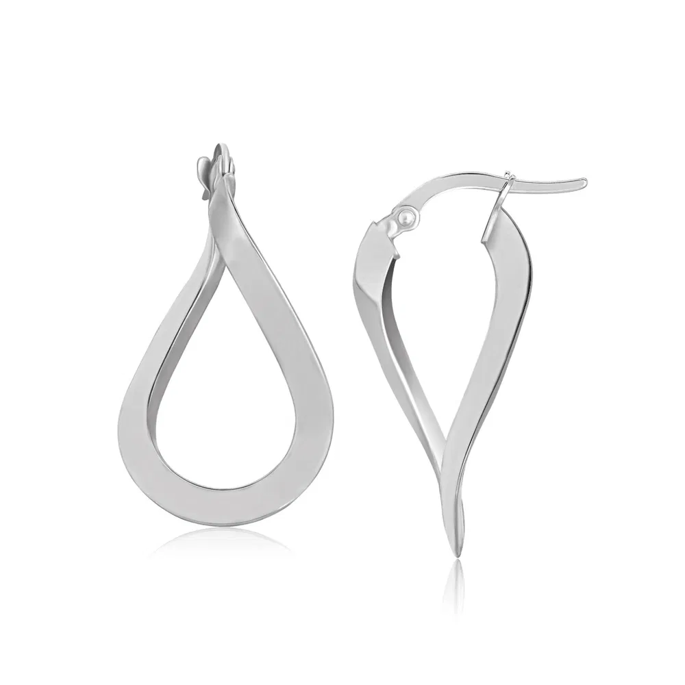 14k White Gold Twisted Freeform Hoop Earrings - Grocery