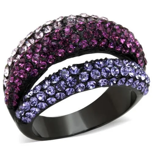 TK1831 - IP Black(Ion Plating) Stainless Steel Ring with Top Grade Crystal in Multi Color - Grocery