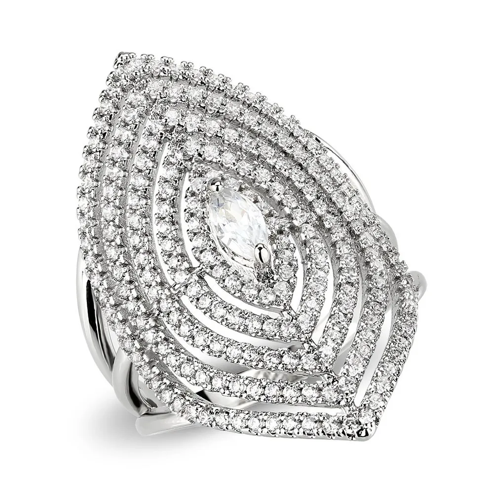 3W1608 - Rhodium Brass Ring with AAA Grade CZ in Clear - Grocery