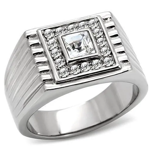 TK95312 - High polished (no plating) Stainless Steel Ring with Top Grade Crystal in Clear - Grocery