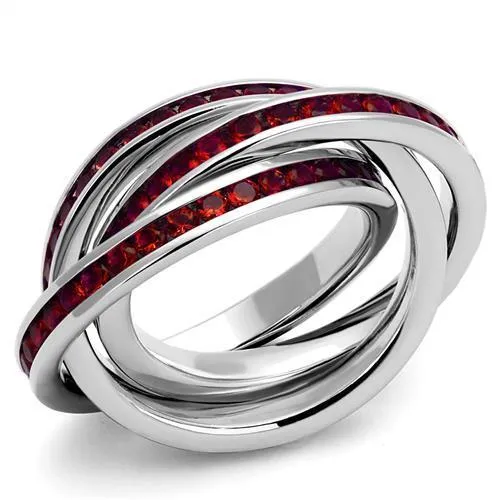 3W1333 - Rhodium Brass Ring with Synthetic Synthetic Glass in Siam - Grocery