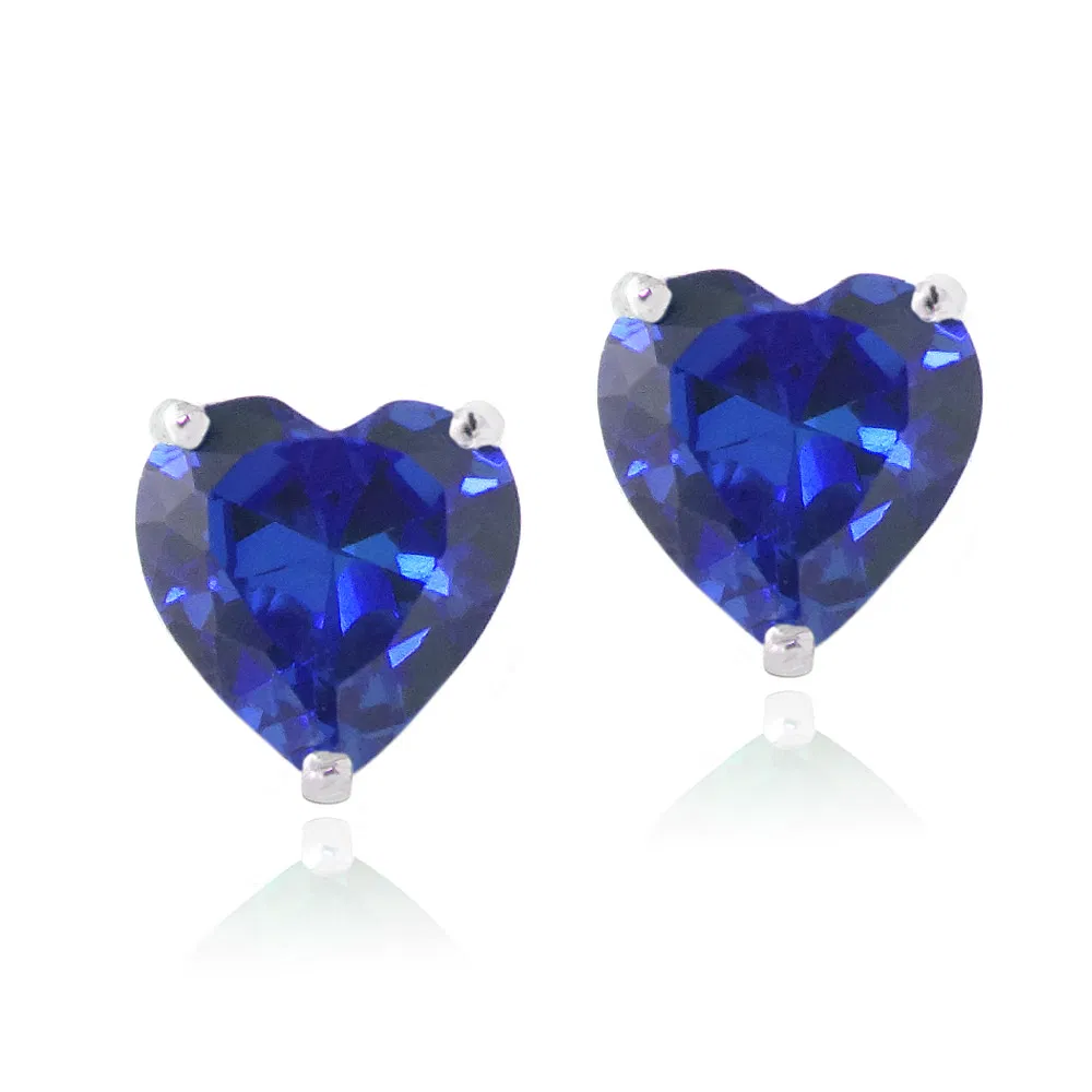Sterling Silver 3.2ct Created Sapphire Heart Stud Earrings, 7mm - Grocery
