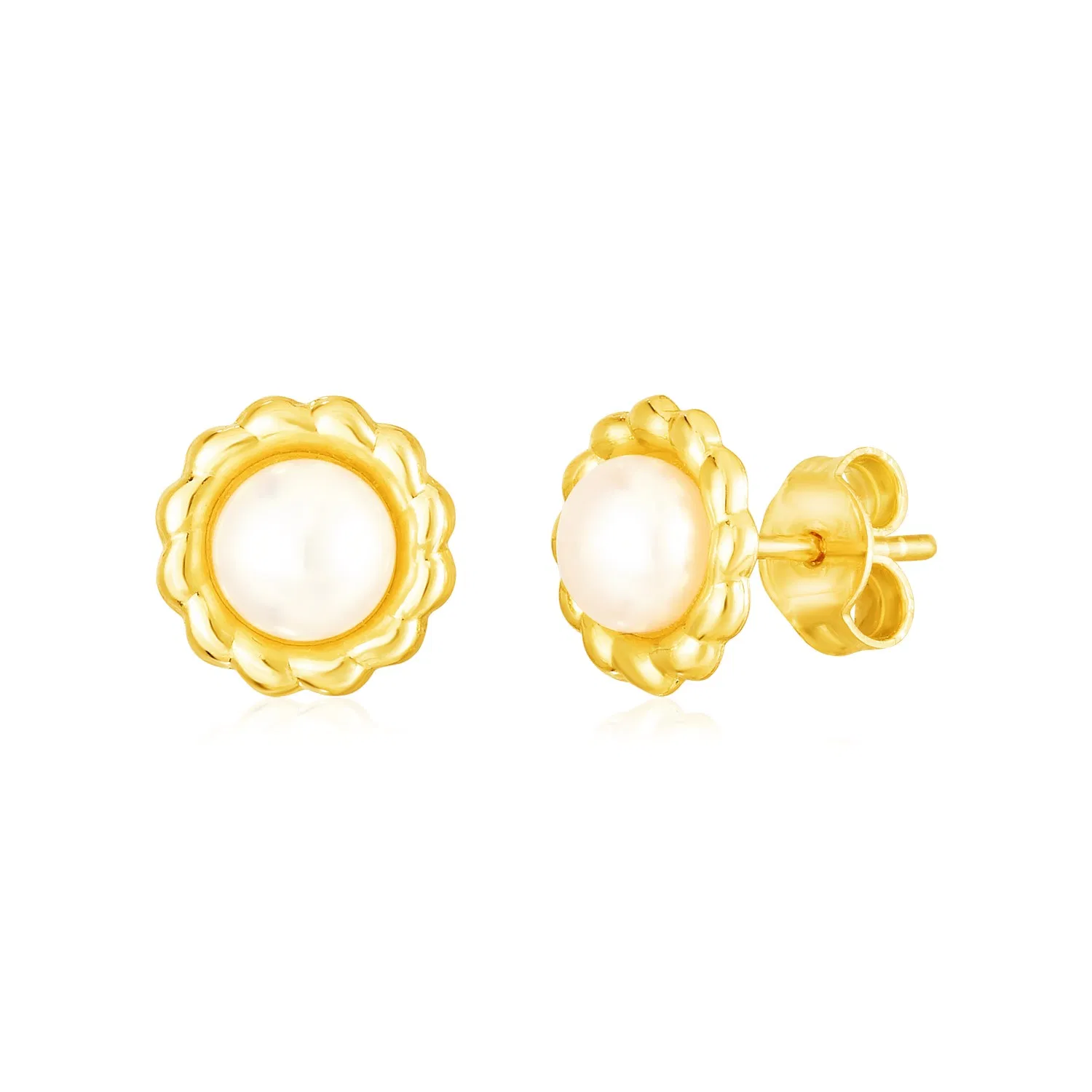 14k Yellow Gold Flower Stud Earrings with Pearls - Grocery
