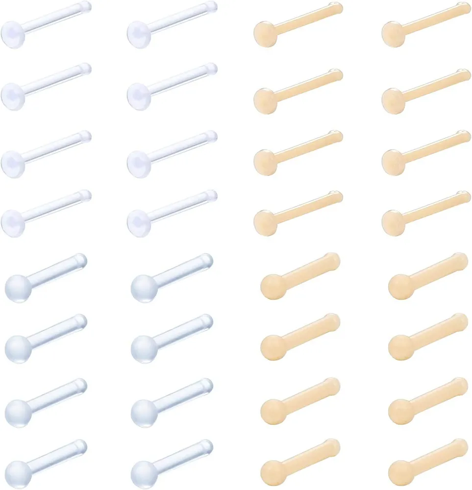 32 Pcs Clear Nose Rings Studs Retainer Piercing Flexible Flesh Skin L Shape Bone Stud Screw Nose Piercing 18g - Grocery