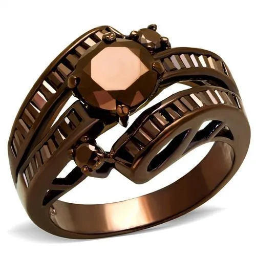 3W1106 - IP Coffee light Brass Ring with AAA Grade CZ in Light Coffee - Grocery