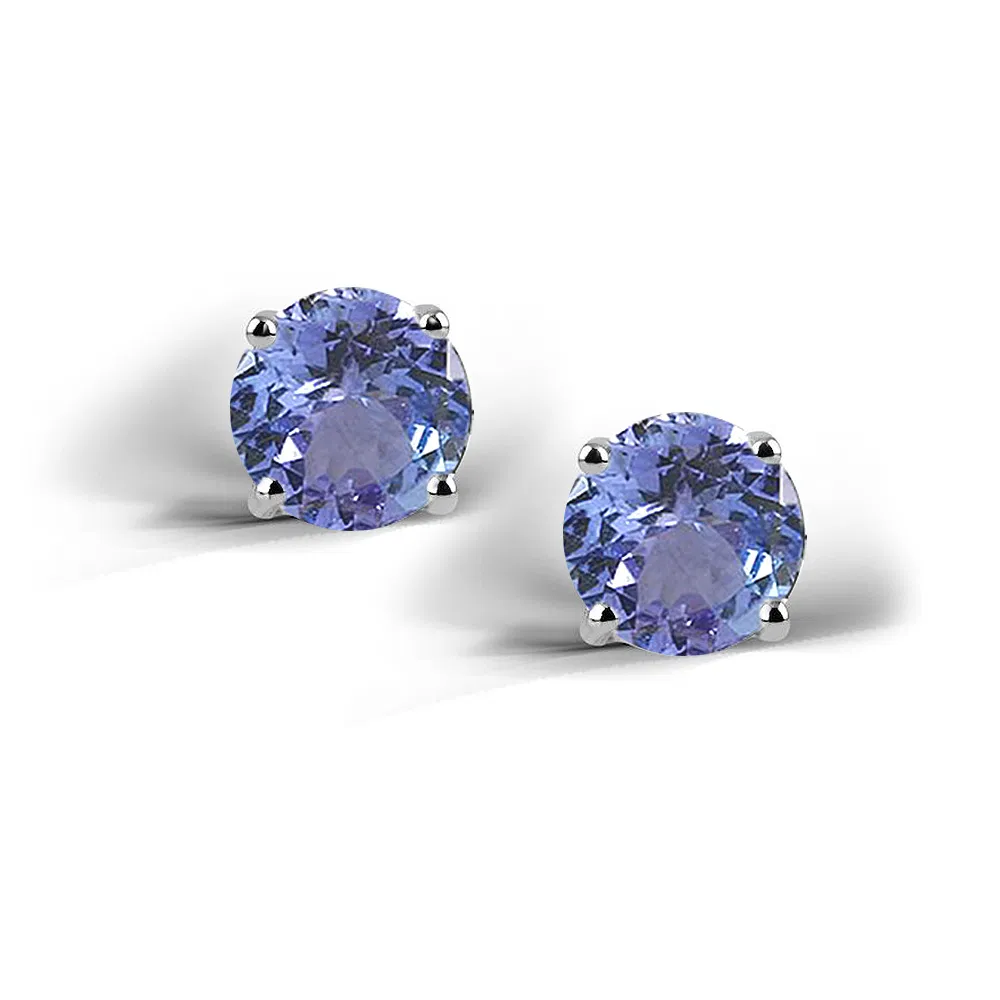 Sterling Silver 2ct Simulated Tanzanite Stud Earrings, 6mm - Grocery