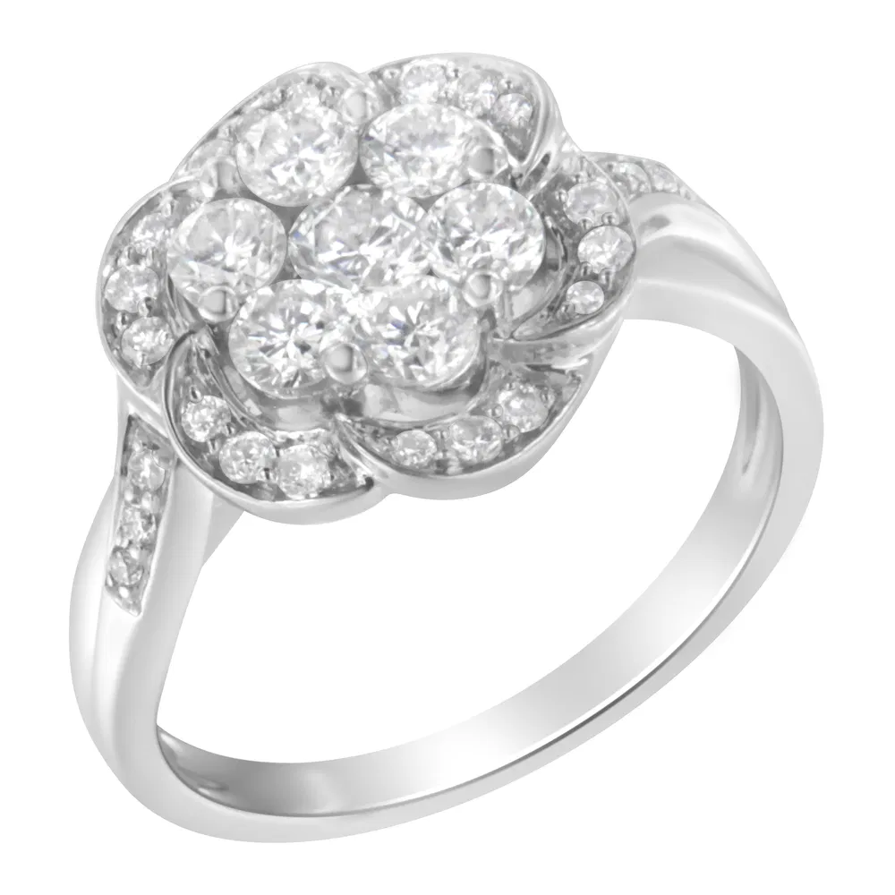 14K White Gold Floral Cluster Diamond Ring (1 Cttw, H-I Color, SI2-I1 Clarity) - Grocery
