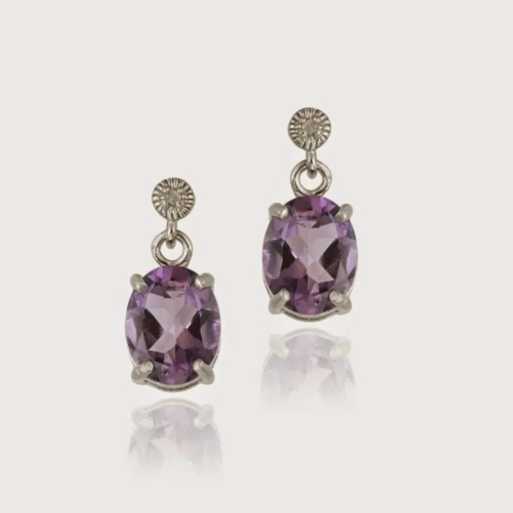 Sterling Silver 4.70 TCW Oval Amethyst and Diamond Earrings - Grocery