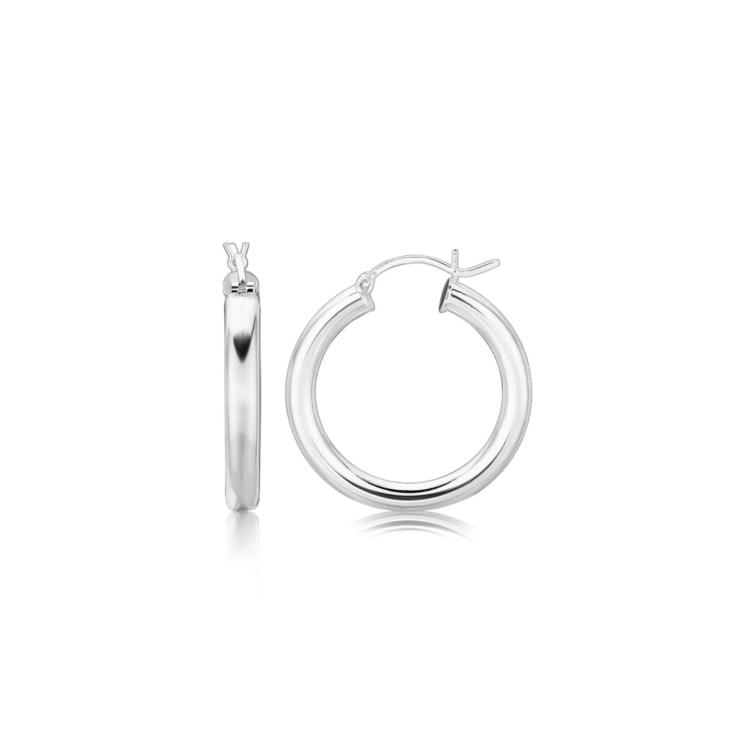 Sterling Silver Rhodium Plated Thick Style Polished Hoop Earrings (4x25mm) - Grocery
