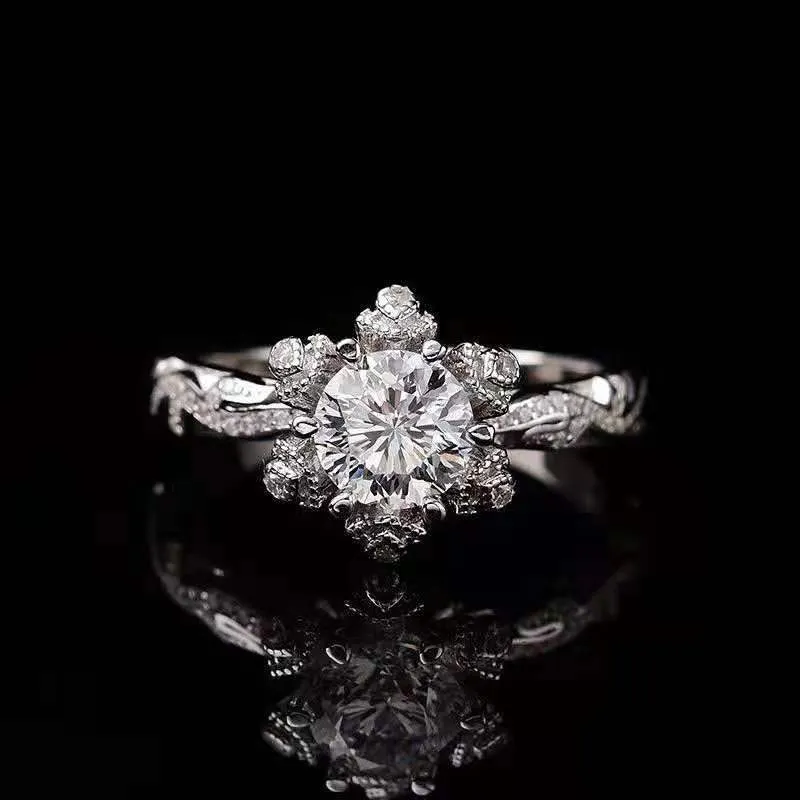 Genuine Moissanite Luxury Inlaid Romantic First Snow Diamond Ring - Grocery