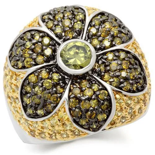 0W154 - Rhodium+Gold+ Ruthenium Brass Ring with AAA Grade CZ in Multi Color - Grocery