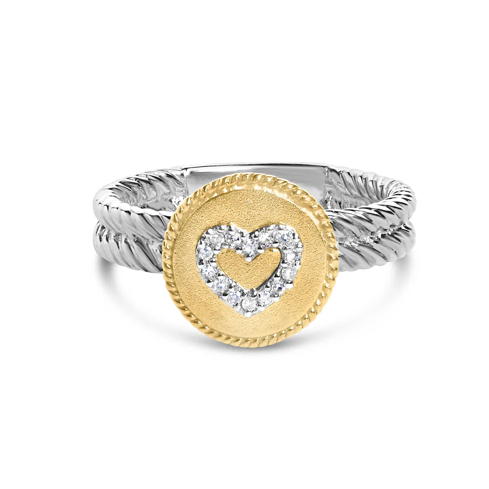 18K Yellow Gold Plated .925 Sterling Silver Diamond Heart Ring with Satin Finish (I-J Color, SI1-SI2 Clarity) - Grocery
