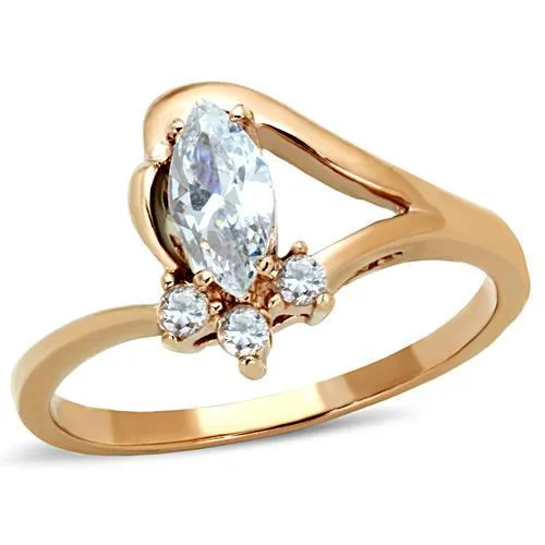 TK1590 - IP Rose Gold(Ion Plating) Stainless Steel Ring with AAA Grade CZ in Clear - Grocery