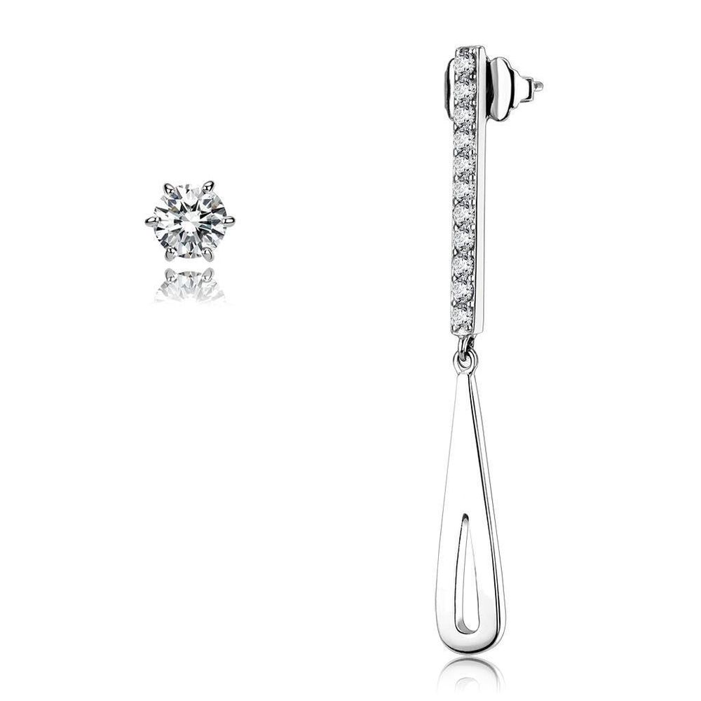 TK3678 - High polished (no plating) Stainless Steel Earrings with AAA Grade CZ in Clear - Grocery