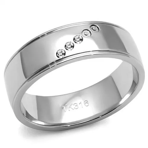 TK2564 - High polished (no plating) Stainless Steel Ring with Top Grade Crystal in Clear - Grocery