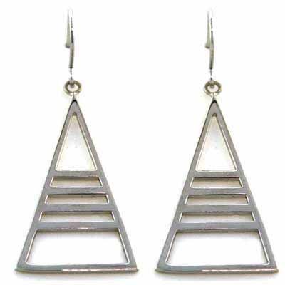 Sterling Silver Stripe Triangle Pyramid Earrings - Grocery