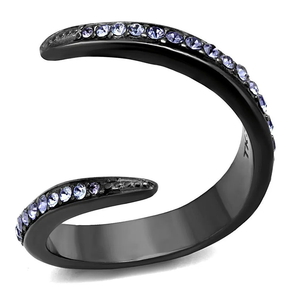 TK2732 - IP Light Black (IP Gun) Stainless Steel Ring with Top Grade Crystal in Tanzanite - Grocery