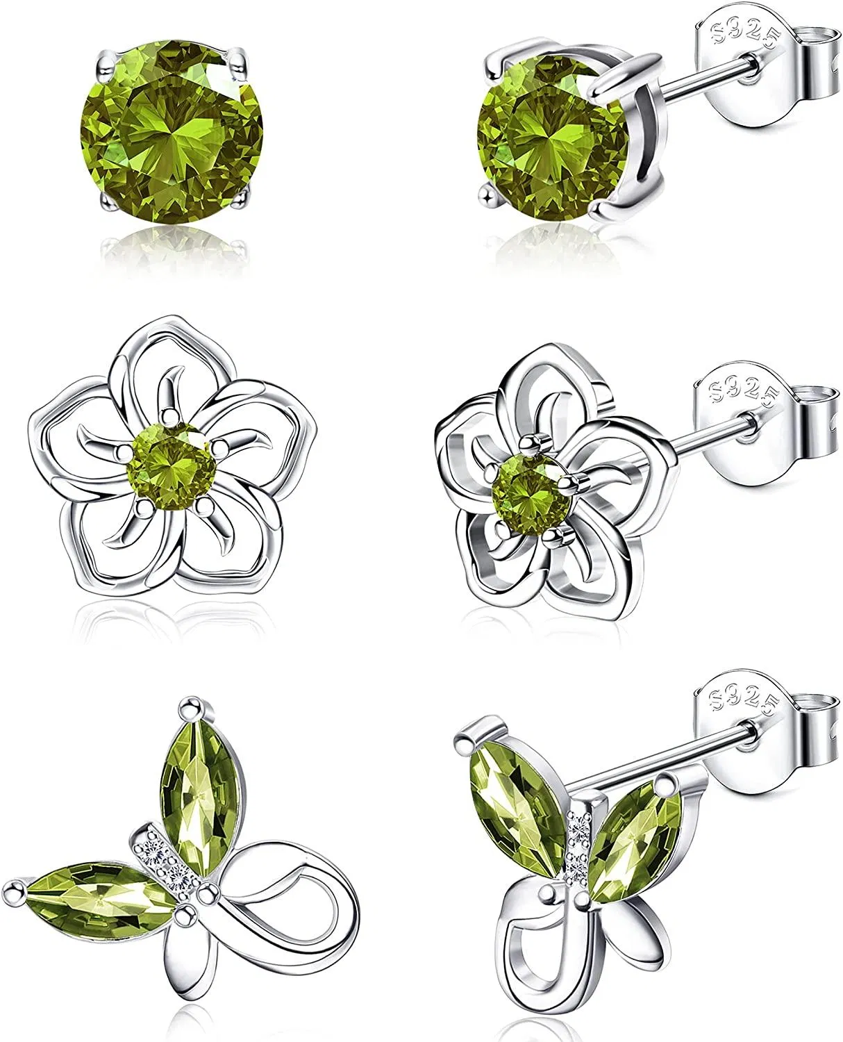 3Pairs 925 Sterling Silver Birthstone Earrings 12 Months for Women Hypoallergenic Butterfly Flower Stud Earrings for Birthday Jewelry Gift - Grocery