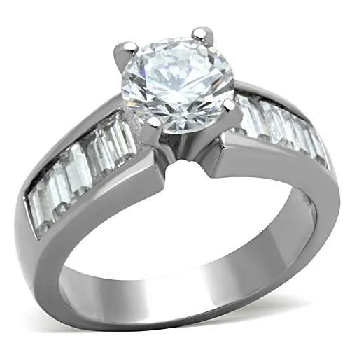 TK1332 - High polished (no plating) Stainless Steel Ring with AAA Grade CZ in Clear - Grocery