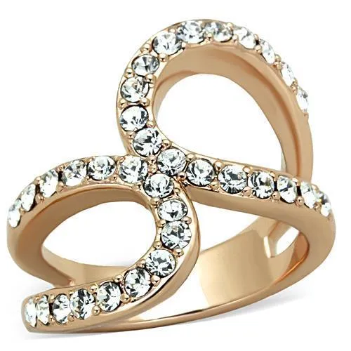 TK1695 - IP Rose Gold(Ion Plating) Stainless Steel Ring with Top Grade Crystal in Clear - Grocery