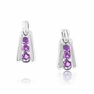 Sterling Silver Amethyst 3 Stone Earrings - Grocery