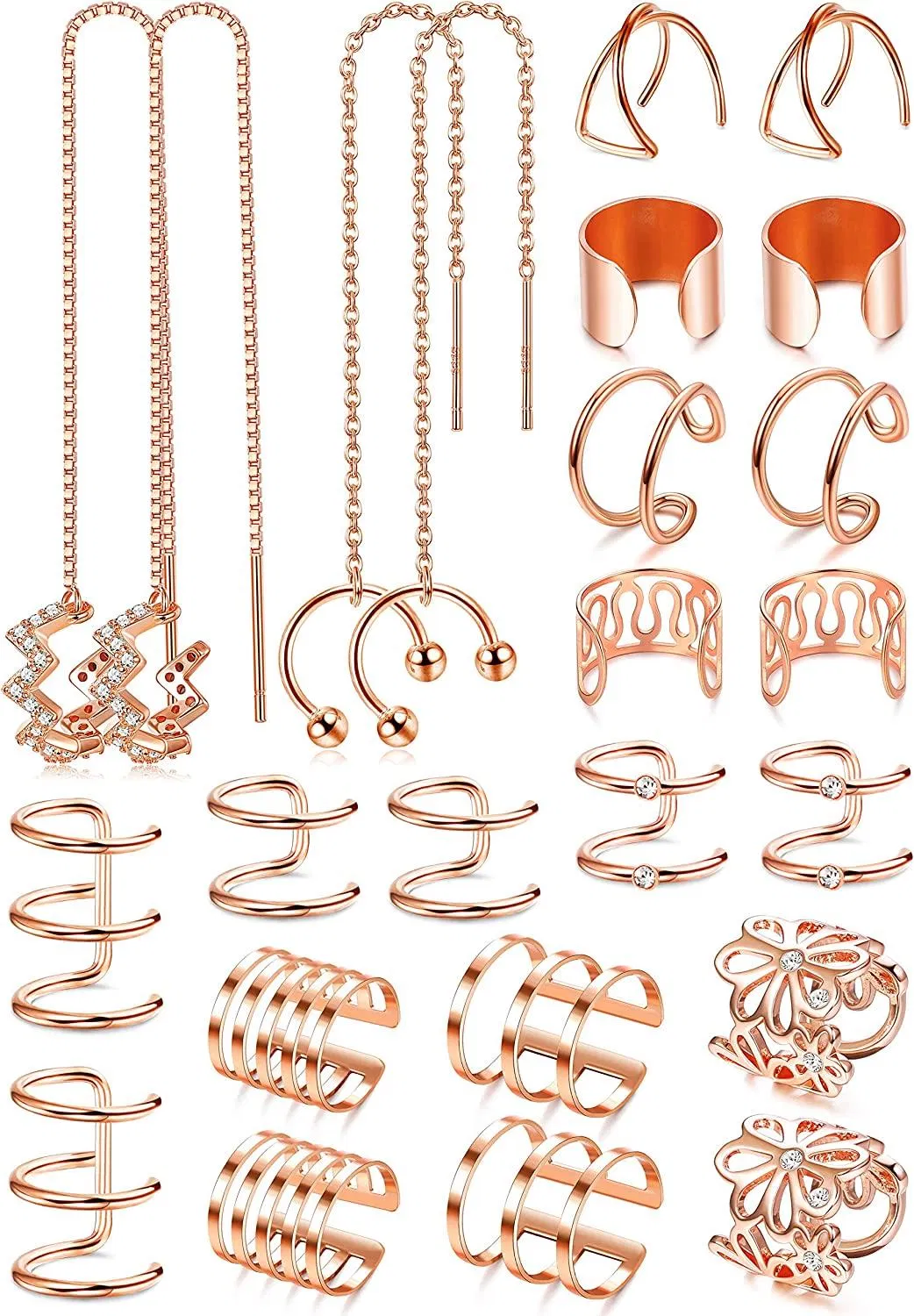 12 Pairs Wave Cuff Chain Earrings Helix Cartilage Clip On Wrap Earrings Stainless Non Piercing Earrings Set - Grocery