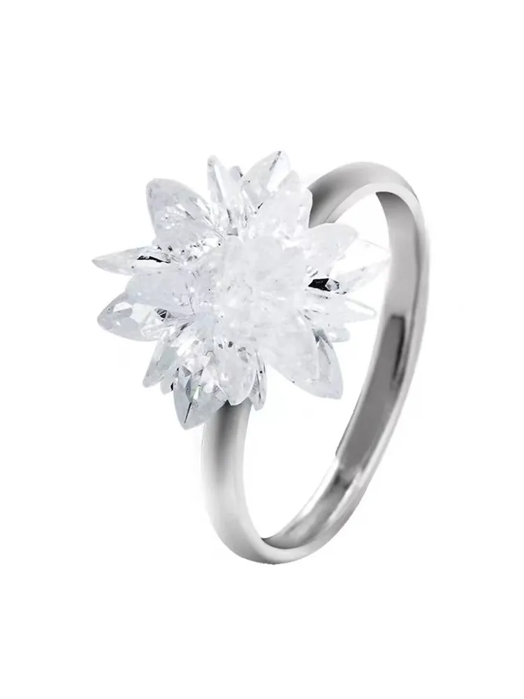 Exquisite Bingling Flower Zircon Ring Versatile Opening - Grocery