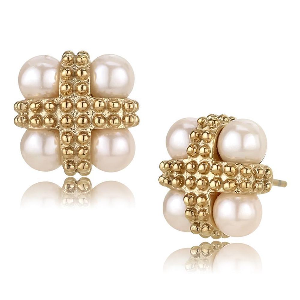TK3495 - IP Rose Gold(Ion Plating) Stainless Steel Earrings with Synthetic Pearl in Light Rose - Grocery