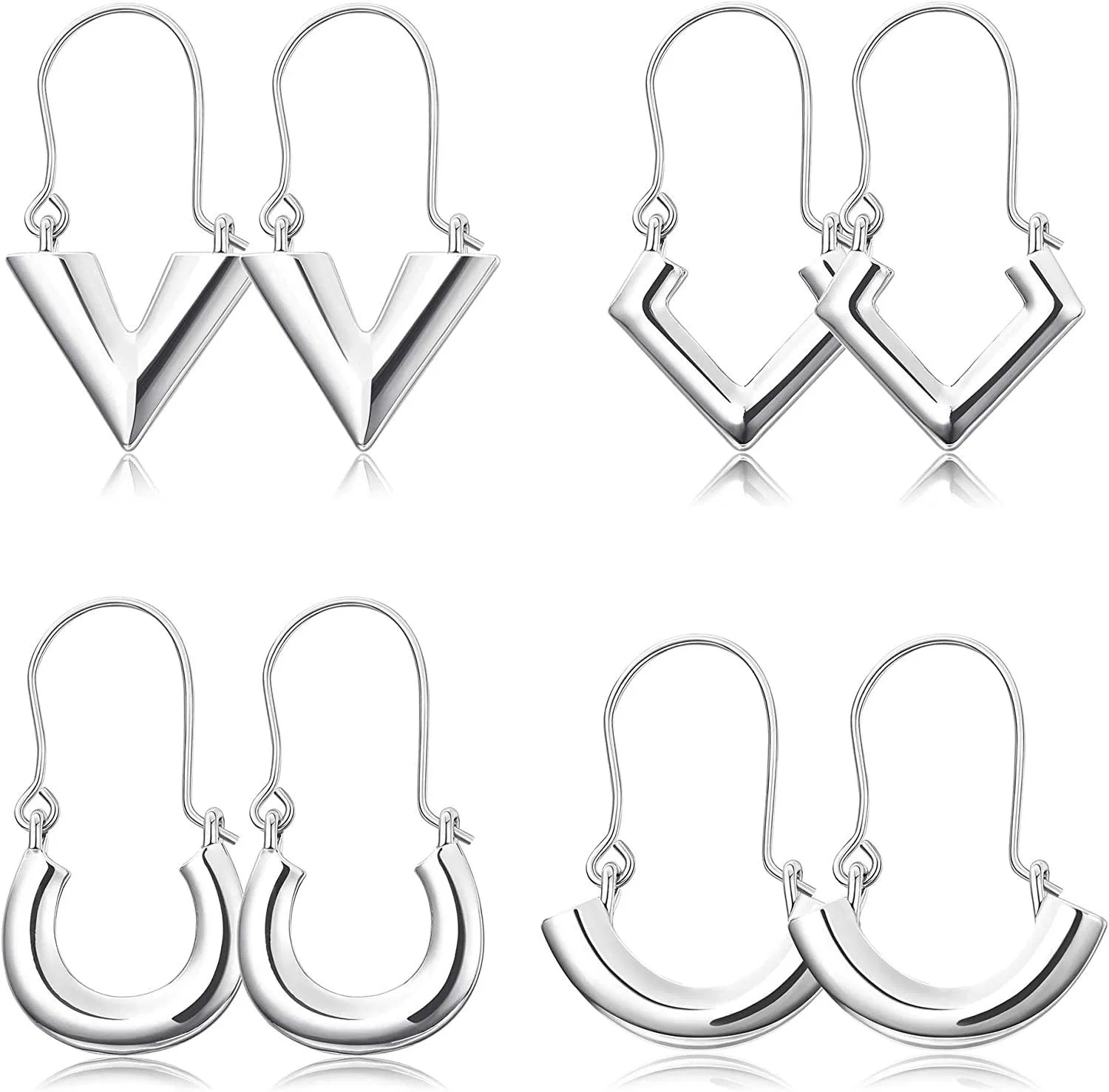 4 Pairs 20G Stainless Steel V-Shaped Geometric Earrings Drop Dangle Boho Hoop U Earrings for Women - Grocery
