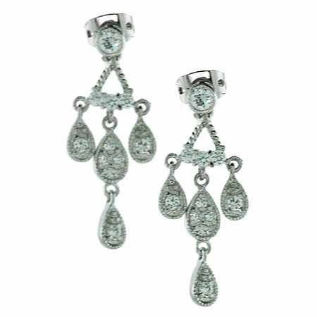 Sterling Silver CZ Teardrop Chandelier Earrings - Grocery