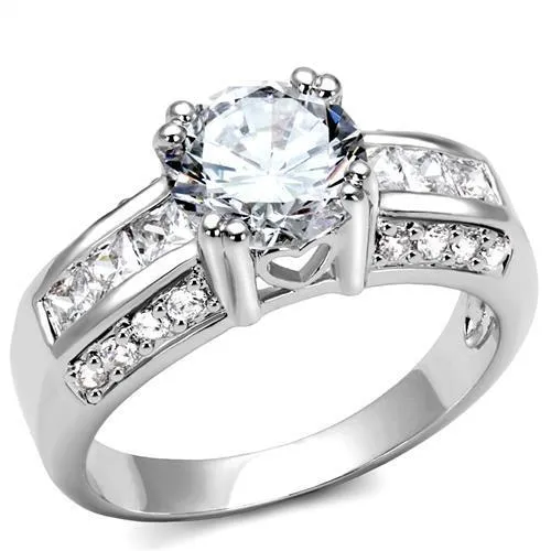 3W1344 - Rhodium Brass Ring with AAA Grade CZ in Clear - Grocery