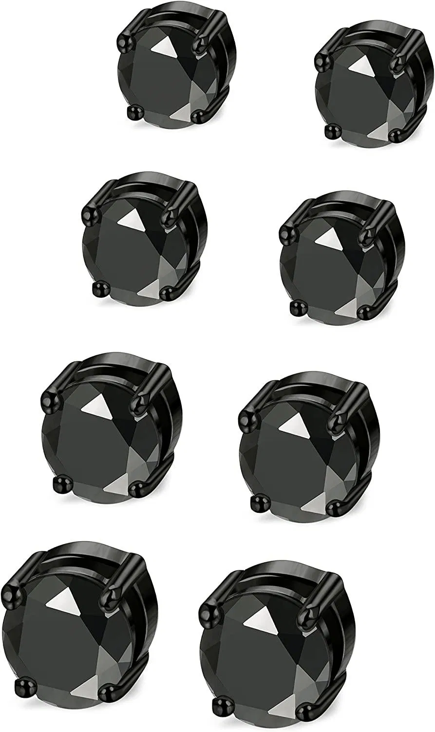 4 Pairs Stainless Mens Womens Magnetic Earrings CZ Studs Earrings 4-7MM - Grocery