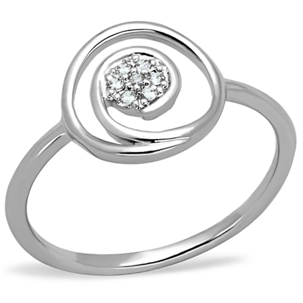 3W765 - Rhodium Brass Ring with AAA Grade CZ in Clear - Grocery
