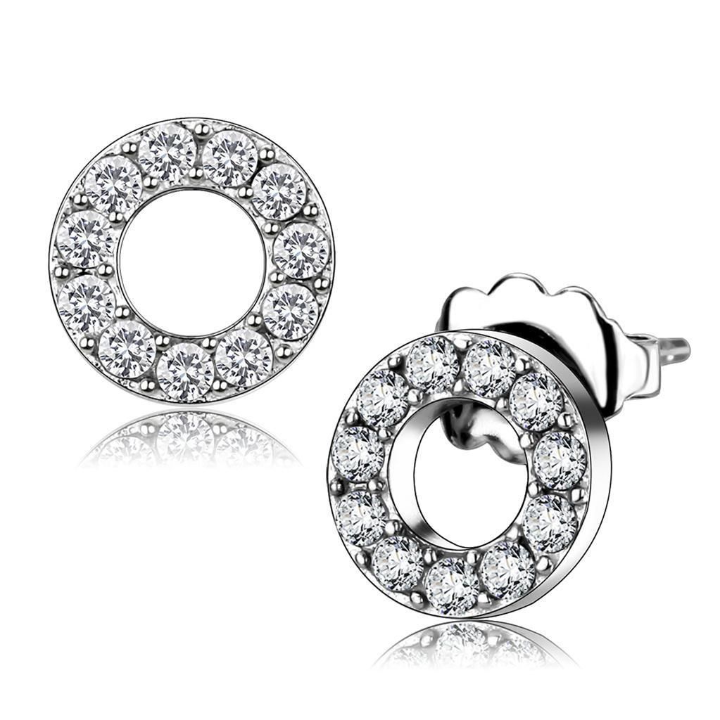 TK3679 - High polished (no plating) Stainless Steel Earrings with AAA Grade CZ in Clear - Grocery