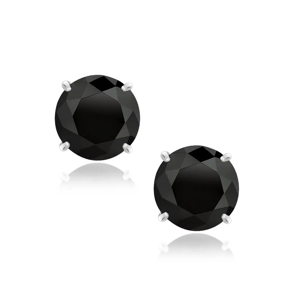14k White Gold 8.0mm Round Black CZ Stud Earrings - Grocery