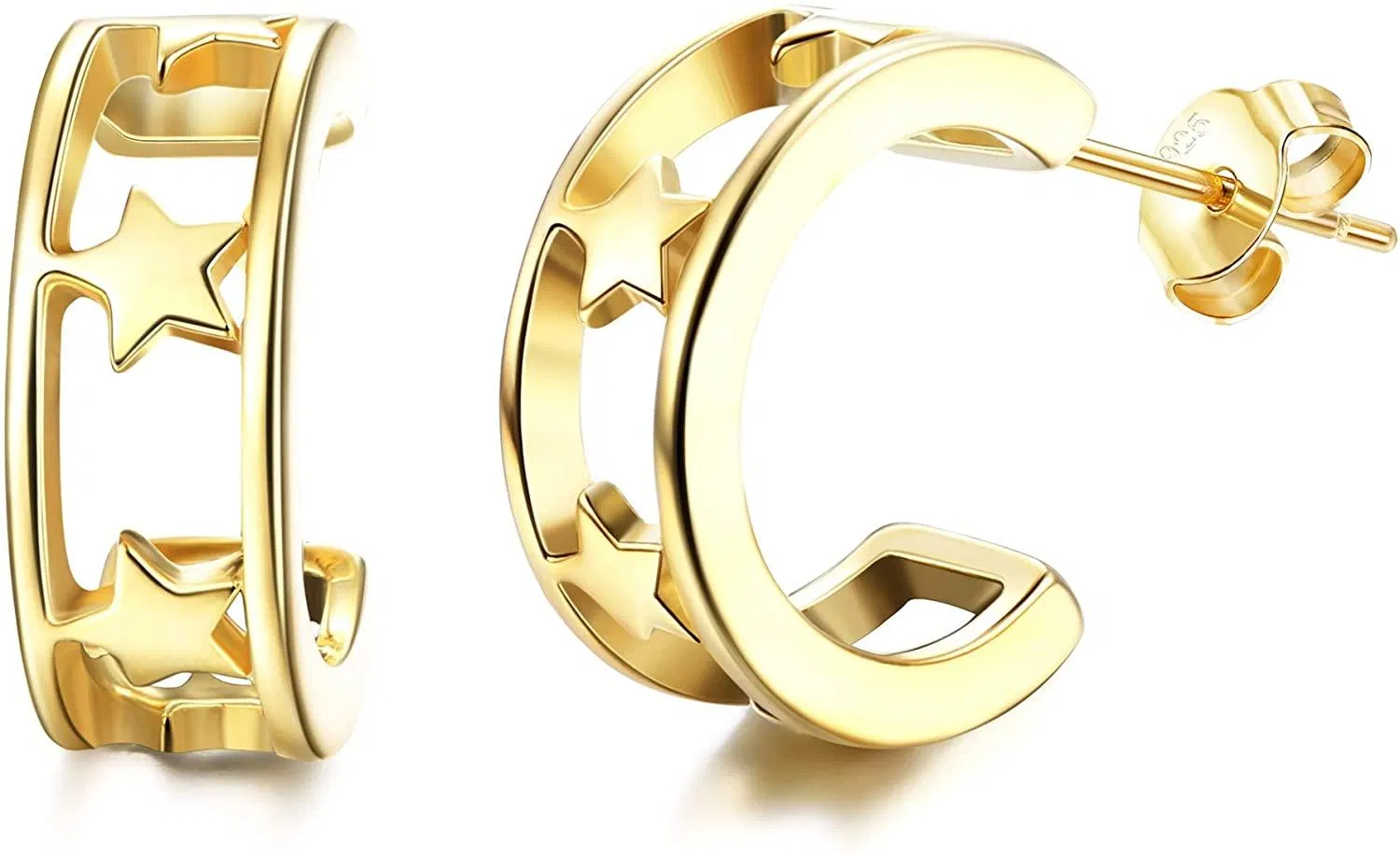 Star Open Hoop Earrings for Women 925 Sterling Huggie Hoop Earrings Open Hoops Hypoallergenic - Grocery