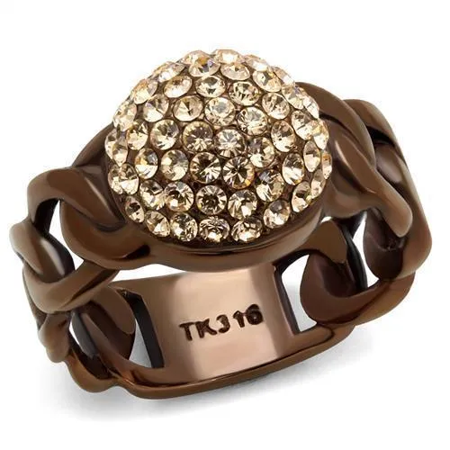 TK2965 - IP Coffee light Stainless Steel Ring with Top Grade Crystal in Light Peach - Grocery