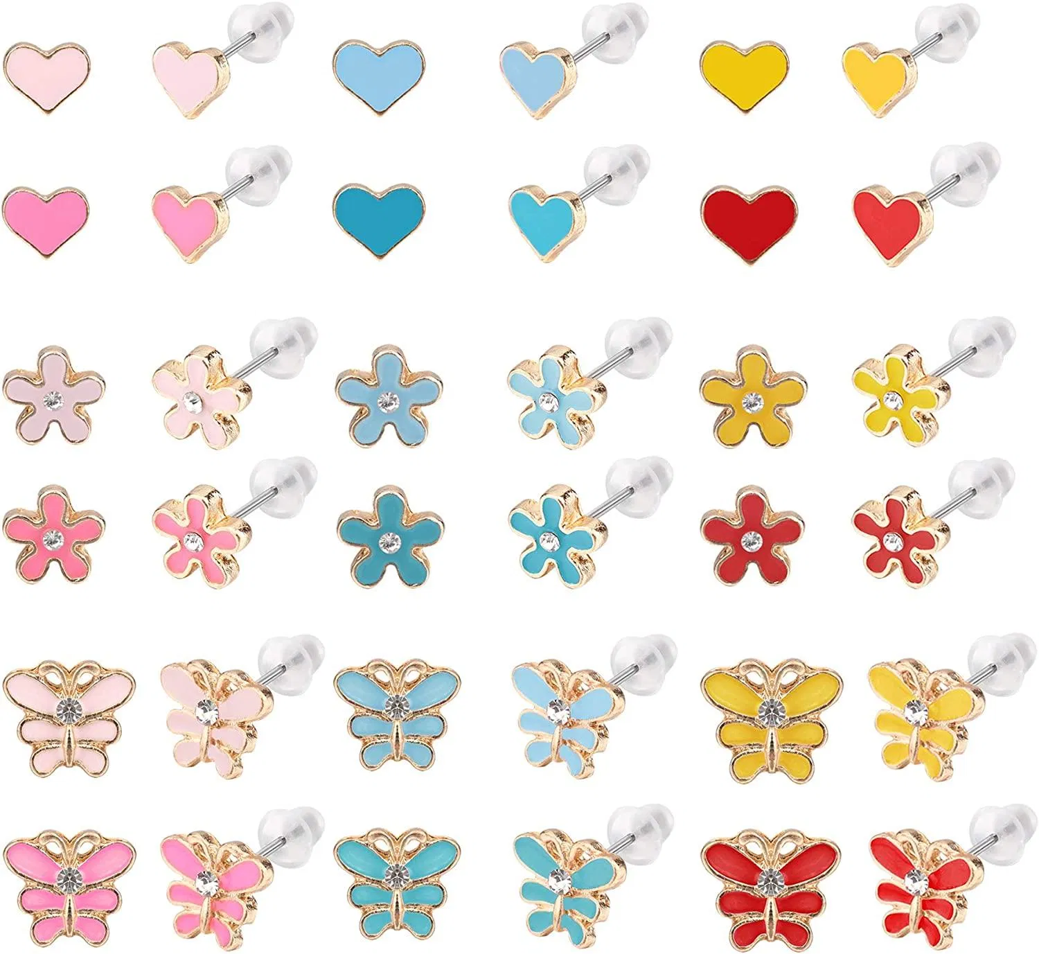 18 Pairs Small Cute Stud Earrings Butterfly Heart Flower Stud Earrings Set for Women - Grocery