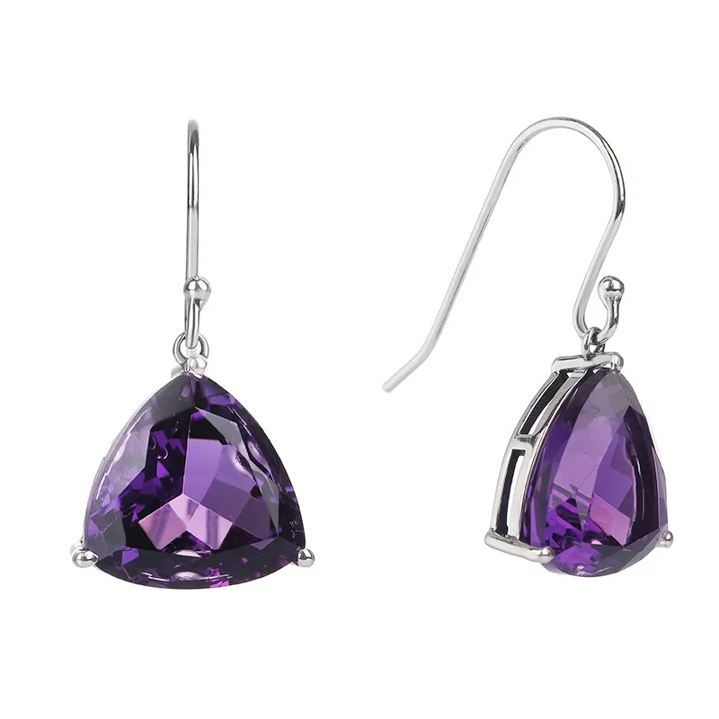 S925 Silver Amethyst Earrings Triangle Crystal Pendant Temperament Earrings - Grocery