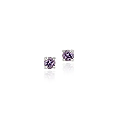 Sterling Silver Genuine 1/2ct Amethyst 4mm Round Stud Earrings - February Birthstone - Grocery