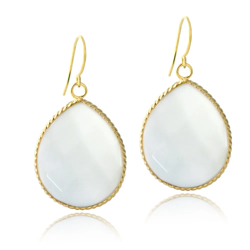 18K Gold Plated White Quartz Glass Fashion Teardrop Earrings - Grocery