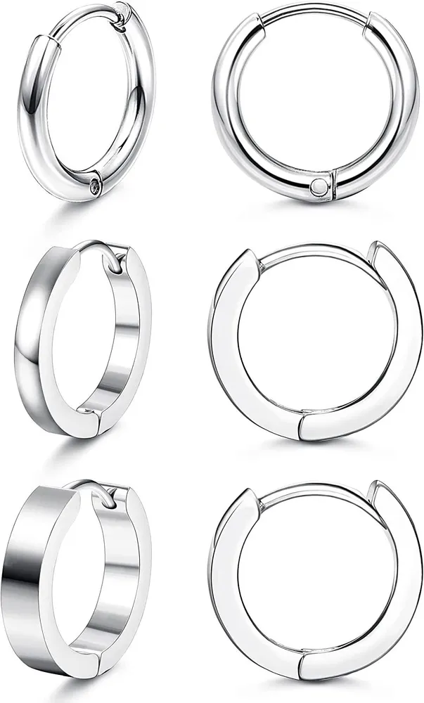 3 Pairs Hoop Earrings for Women Men Hypoallergenic Cartilage Hoop Earrings Small Stainless Hoop Earrings Sleeper Piercing Jewellery - Grocery